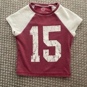 Burgundy and White Ringer Cap Sleeve Top